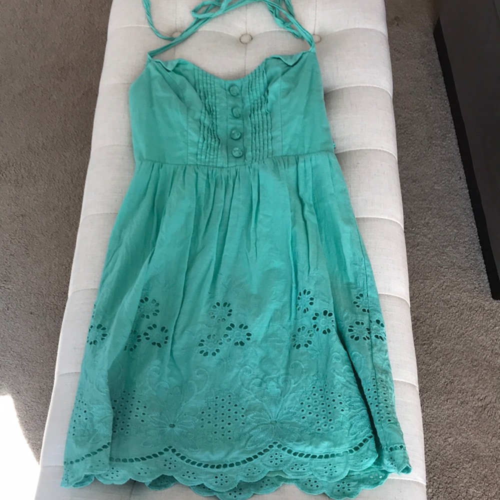 Teal summer dress with floral decal